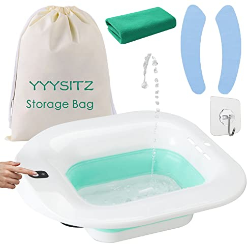 YYYSITZ Sitz Bath, Electric Sitz Bath for Hemorrhoids, Sitz Bath for Toilet Seat, Postpartum Care Bowl, Sits Bath Soak Tub for Women Men, Sitz Baths Salts Pan, Butt Bath Basin, Portable, Green