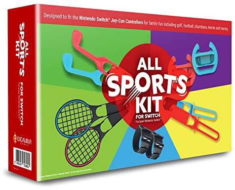 All Sports Kit For Nintendo Switch - 10in1 Kit with Tennis Rackets, Golf Clubs, Chambara Swords, Racing Wheels & Leg/Arm Straps - Switch Sports Game Accessories