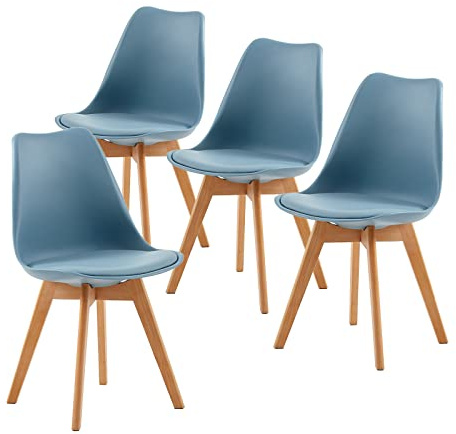 EGGREE 4er Set Esszimmerstühle mit Massivholz Buche Bein SGS Geprüfter, Skandinavisch Design Gepolsterter aus PU-Leder Küchenstuhl Essstühle, Morandi Licht