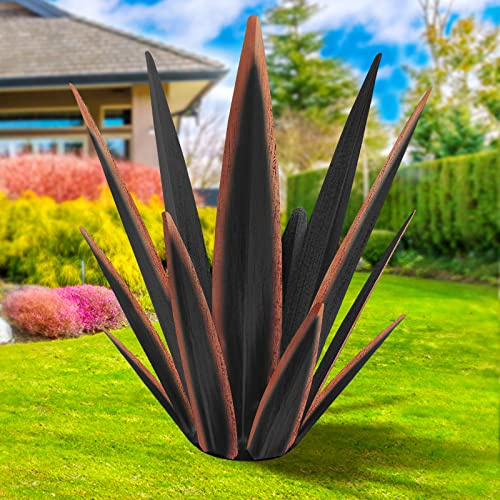 KODIBO Plantas grandes de agave de metal rústico de tequila para patio al aire libre, decoración del hogar, estatua de jardín de agave de metal pintada a mano, adornos de césped al aire libre (negro -