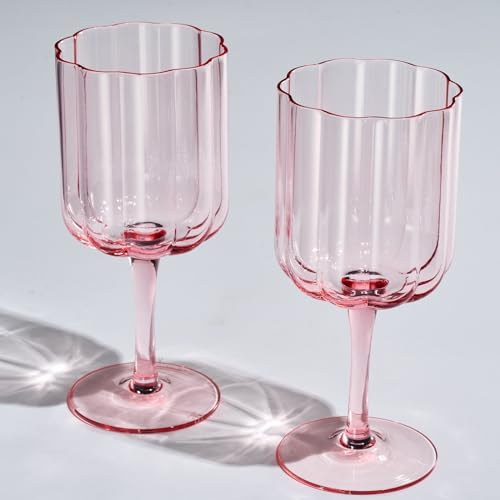 The Wine Savant Flower Wine Glasses, Set of 2 - 13 oz, Colorful Cocktail, Martini & Champagne Glasses, Prosecco, Mimosa Glasses Set, Glassware - Grey, Pink