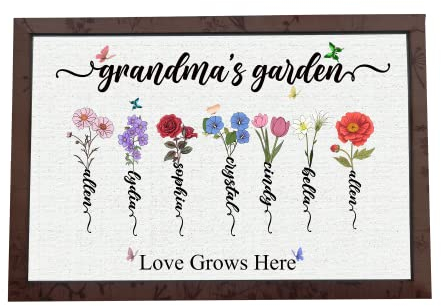 Pekdi Personalisiertes Omas Gartenschild, Mamas Garten Geburtsblumenrahmen mit Kindernamen florales Holz Familiennamenschild Omas Gartenschild personalisiertes Muttertagsgeschenk Oma Geschenke