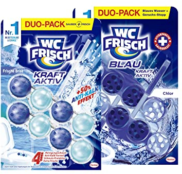WC FRISCH Kraft Aktiv Duftspüler Frische Brise (2 * 50 g), Duftsteine für langanhaltend frischen Duft, + 50% Anti-Kalk Effekt* & WC FRISCH Kraft Aktiv Blauspüler Chlor (2 * 50 g)