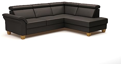 CAVADORE Leder-Schlafsofa Ammerland mit Ottomane / Landhaus-Sofa mit Federkern, Bett, Bettkasten + Kopfteilverstellung / 245 x 84 x 194 / Leder Dunkelbraun