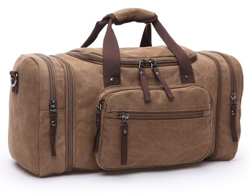 DORRISO Mode Herren Reisetasche Große Kapazität Erweiterbar Sporttasche 40L Elegant Handgepäck Tasche für Business Lässig Camping Wandern Draussen Leinwand Herren Wochenendtasche Braun