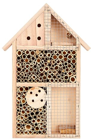 Azbvek Wooden Insect House Hotel for Bee, Butterfly, Ladybirds, Beneficial Insect Habitat, Bug Hotel Garden 11.7 x 7.7 (B)