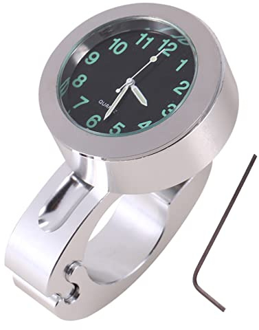VOBOR Motorrad Fahrrad Uhr – Silberne Universal-Motorraduhr Mit Leuchtender Halterung, Wasserdicht, Stoßfest, Für Motorräder/Cruiser/Chopper/Custom Mit 7/8 Bis 1 Lenker