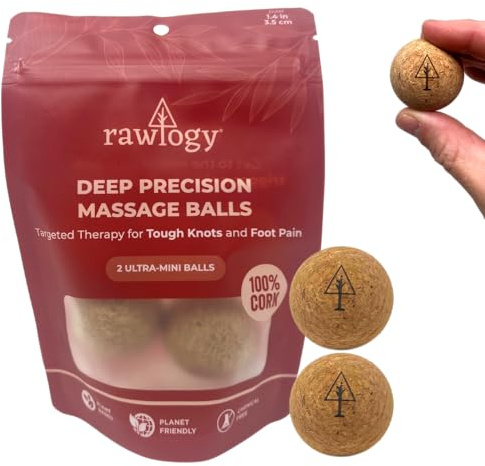 Rawlogy Travel Cork Massage Ball | Lightweight, Sustainable Alternative to Lacrosse Ball for Muscle Pain Relief (1.4 Inch (Pack of 2), Sanded Cork)