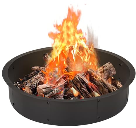 OUSHENG 91,4 cm runder Feuerschalenringeinsatz für Holzverbrennung im Freien, 99 cm äußere, große massive Stahl-Feuerstelle für oberhalb oder im Boden, Outdoor, DIY, Camping, Garten, Terrasse