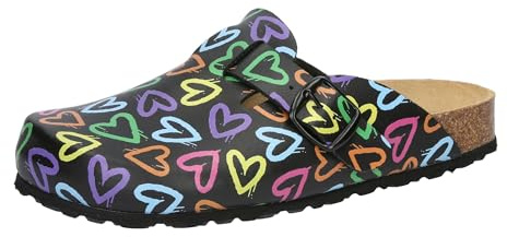 Lico Damen Bioline Clog Print Pantoletten, Schwarz, 40 EU
