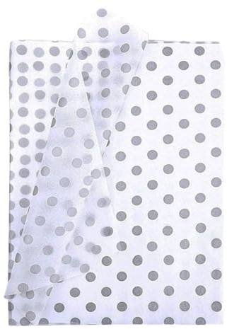 Jwssor Carta velina argentata a pois, 20 fogli da 50,8 x 35,5 cm, per sacchetti regalo, matrimoni, compleanni, baby shower, fai da te