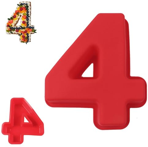 QEEYON Kuchenform Zahlen Silikon Backform Zahl 4, Groß 3D Zahlen Kuchenform,Zahlenbackform für DIY Backen, Geburtstagstorte, Hochzeit Jubiläum