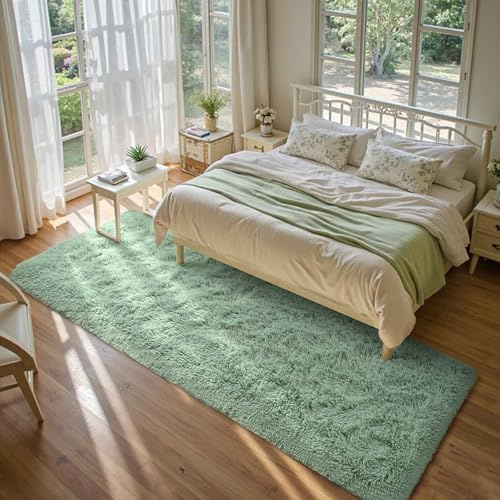 Weicher grüner Läufer für Schlafzimmer, Wohnzimmer, 5 x 15 cm, Plüsch, flauschiger Teppich, Zottelteppich, für Kinderzimmer, Mädchen, Jungen, Zimmer, Heimdekoration