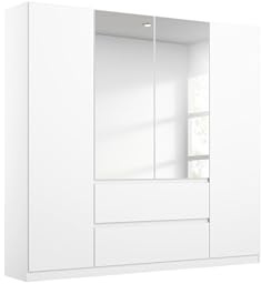 Rauch Möbel NIDDA, Kleiderschrank, Farbe Weiß, Breite 181 cm | Schrank, Kinderkleiderschrank, 4-türig, Spiegel, 2 Schubladen, Push-to-open, für Schlafzimmer, Babyzimmer, Garderobe