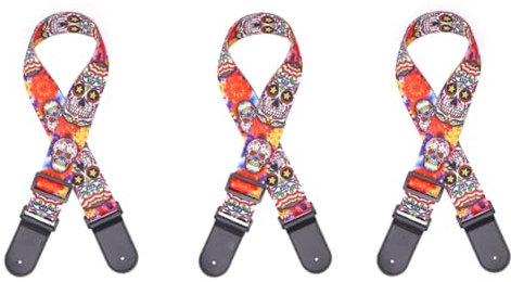 Jimenez Totenkopf-Leder-Nylon-Gurt für Folk-Gitarre, Fluoreszierender Druck, Gurt für E-Gitarre, Gurt für Akustikgitarre, A