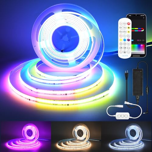 SUBOSI 5M WIFI Intelligent COB RGBWW+IC Warmweiß+Dynamische Farbe 24V LED Streifen Strip Lichterkette 784LEDs/M 3920LEDs LED Band Lichtleiste Arbeitet mit Google Home Assistant/Alexaz