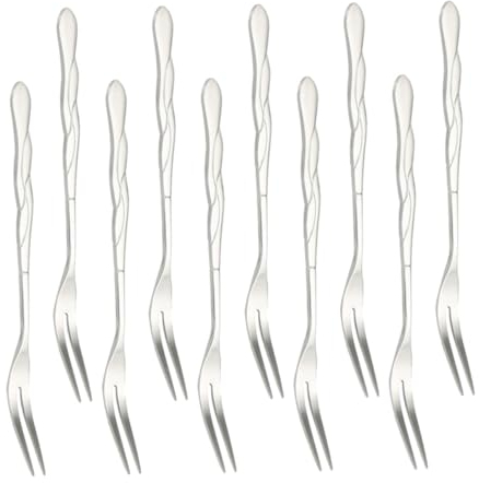 PHENOFICE 10pièces Fourchettes à Fruits Acier Inoxydable Deux Dents Réutilisables Fourchettes Apéritif Salade Pour Fête Hôtel Bar
