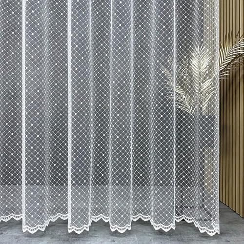 Gardinen Vorhangen Weiß 400x160 cm (BxH) Morelos Kurz Tüll Gardinen mit Kräuselband Wohnzimmer Schlafzimmer Transparent Gardinenschals Scheibengardine Fenstergardinen Bestickt Schimmereffekt
