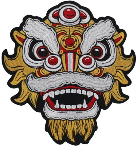 Lion Dance bestickter Stoffaufnäher, zum Aufbügeln für Jeans, Aufnäher für Kleidung, Stickerei, Tieraufnäher, chinesischer Drache, Applikation
