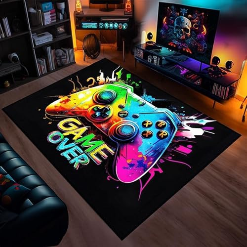 Teppich Gaming Jugendzimmer Gamer 3D Coole Gaming Deco Zimmer Jungen Teppich Salon Moderne Anti-Rutsch Stil Hip Hop Farbig Graffiti Konsole Animierte Spiel Flanell Weich Carpets (Motive 6,160x200cm)