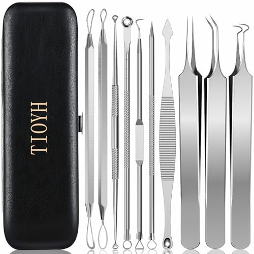 Professional Pimple Popper Tool Kit,10 PCS Blackhead Remover Tweezers,Extractor Acne Removal Kit for Easy Removal for Pimples,Comedone Extractor Tools for Removing Zit,Acne Removal Kit (Silver)