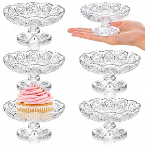 Nagpew Paquete de 6 mini platos de cristal para tartas, soporte individual | Pedestal de postre individual transparente para gatos, para chocolate, dulces, macarrones, joyas, mesa de dulces de boda