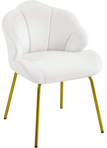 Yaheetech Silla de Terciopelo en Forma de Concha, con Patas Doradas Blanco