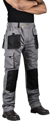 Pantalón de Trabajo para Hombre - Pantalon Cargo para trabajar - Multibolsillos - Bolsillos de las Rodilleras (FR/ES, Medida de la cintura & Longitud de la pernera, 28, 30, 2XL(56-58), FULL GRIS)