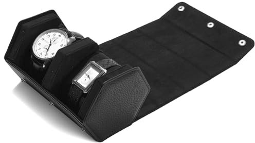 Oirlv PU Pelle Esagonale 2 Fessure Scatola per Orologio,Orologio Rotolo,Viaggio Di Stoccaggio Per Scatola Orologio Anniversario Compleanno(Nero)