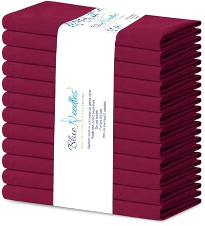 Blue Needles Solide Stoffservietten, 12 Stück, Burgunderrot, 100 % Baumwolle, 45,7 x 45,7 cm, weich, wiederverwendbar und waschbar, ideal für Veranstaltungen, Partys und den täglichen Gebrauch