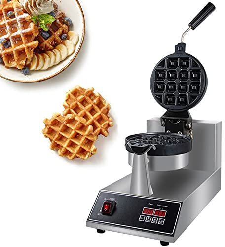 WOTZOV Gaufrier Belge, 1100 W, gaufrier Rond Intelligent Commercial, Rotatif à 180 °, antiadhésif, gaufrier à Bascule, gaufrier Commercial Professionnel pour Restaurant