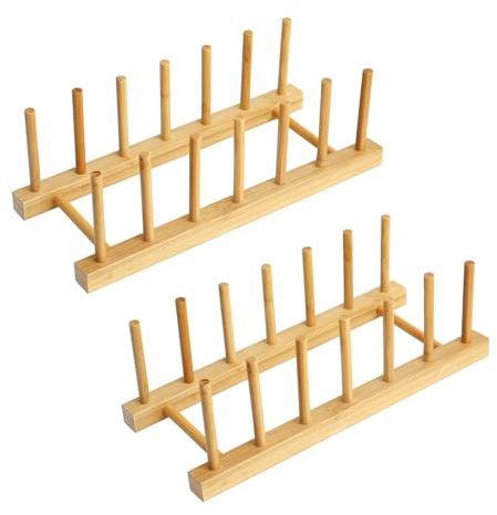 APOMOONS 2 PCS Abtropfgestell Holz Tellerständer Geschirrabtropfgestell | Tellerhalter Holz Tellerregal Halter Tellerhalter Schrank für Schneidebrett, Topf Deckel, Teller, Schüssel, Tassen 6 Slots