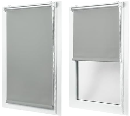 MakoStyl Rollos für Fenster Ohne Bohren - Verdunklungsrollo Grau 35 cm Breite x 120 cm Höhe - Doppelrollo Klemmfix Ohne Bohren - Fenster Rollos für Innen 100% Blackout - Verdunkelnd Duo Rollo