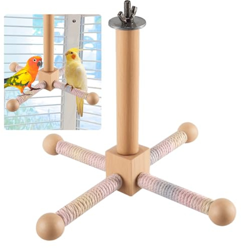 Vogelspielzeug 360° Drehbares Vogel Spielzeug, Hängende Spielzeug für Vogelkäfig, Wellensittich Zubehör, Interaktives Drehspielzeug aus Holz für Kleine Papageien, Mittlere Papageien, Sittiche, Vögel
