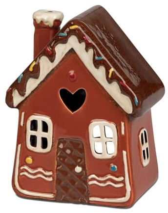 formano Windlicht Haus 18 cm Herbst Weihnachtsdeko Keramik handbemalte Häuschen aus glasiertem Steinzeug - Winter Teelichthalter - Deko Häuser für Fensterbank oder Tisch