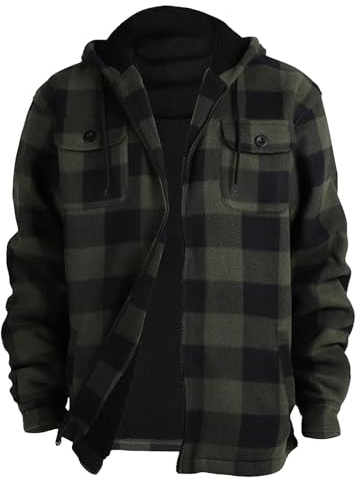 Winterjacke Herren Fleecejacke Kariert Holzfällerjacke Warme Kapuzenjacke Mit Kapuze Flanelljacke Gefüttert Hemdjacke Plüschfutter Sweatjacke Zipper Hoodie Holzfällerhemd Winter