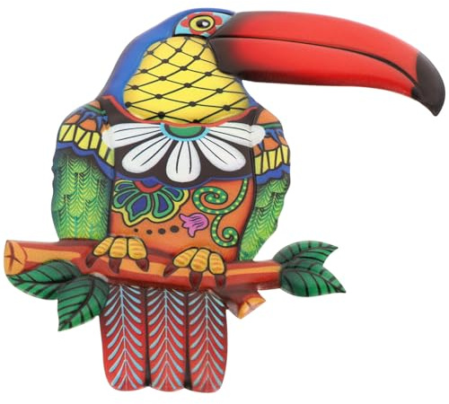 WEKADRIN Decoración de Pared de Hierro con Diseño de Tucán Colgante Artístico para Interiores y Exteriores Ornamento de Ave Simulada para Hogar Jardín y Oficina