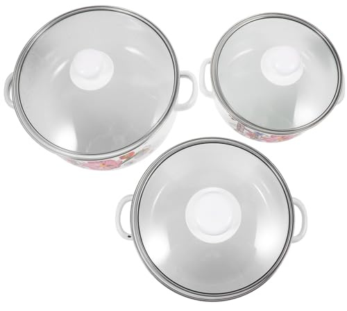 DOITOOL Vintage Enamel Stockpot Two Handle Cooking Pot with Lid 2.5l Delicate Pattern Soup Pot Wear-Resistant for Home Stew and Soup Random Style