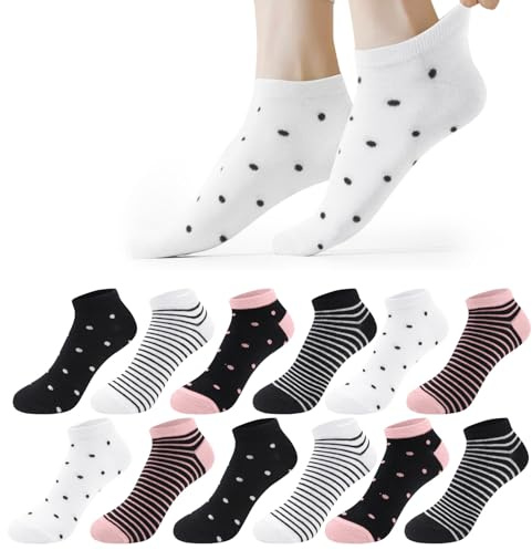 Libella 12 Paia Calzini Donna Cotone Corti 35-38 Sportive Calze Corte Donna Colorate con Strisce a Pois Morbido da Tempo Libero, Sport, Fitness, multicoloreC