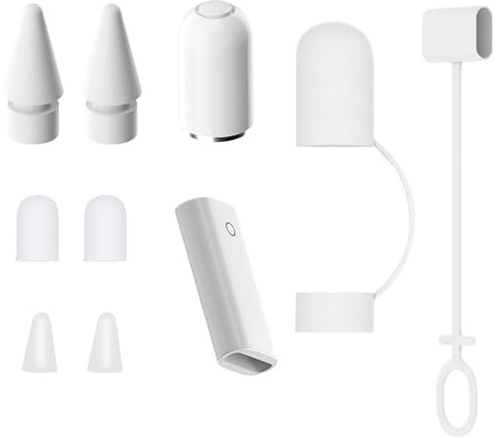 CJMUQHEHH Set de 7 Piezas Compatible Apple Pencil 1ª Generación: Adaptador de Carga, Tapa de Repuesto Magnética, 2 Puntas, (Incluye Set de 4 Piezas Antipérdida de Silicona)