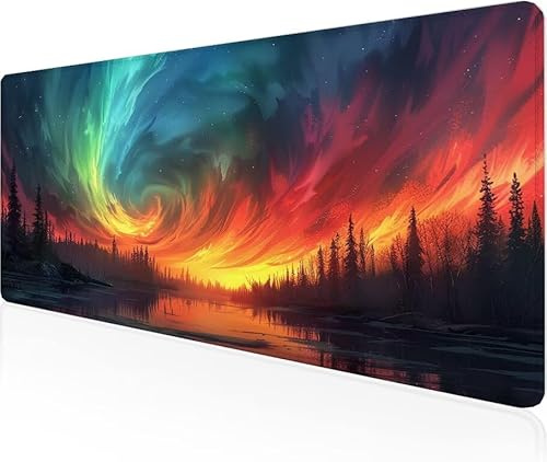 Musmatta färg spelmusmatta Aurora stor skrivbordsmatta 900 x 400 x 3 mm, arbete från hem nödvändigheter halkfri gummibas specialtexturerad vattentålig yta slitstark skrivbord matt för bärbar dator Y1