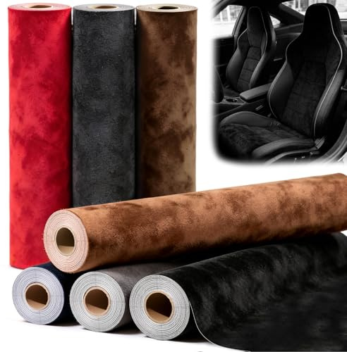 mawmuaw Tejido de Microfibra Autoadhesiva 43x300 cm Tela de Adhesivo Coche Suede Negro Tejido Aterciopelado Elástico Tapizado Techo Coche Interiores para DIY Salpicadero Muebles Joyería Cajón
