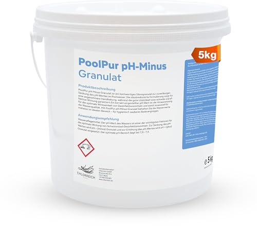 PoolPur pH-Minus Granulat – pH-Senker zur Regulierung des Pool-pH-Wertes – staubreduziert & gut löslich – für klares Wasser & optimale Desinfektionswirkung (5 kg)