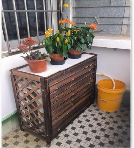 Copertura per condizionatore d'aria per unità esterne, supporto da parete in legno (81 x 30 x 72 cm) – Protezione resistente alle intemperie per unità HVAC e design elegante