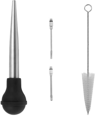 Wealsun Stainless Steel Turkey Baster Pack of 4 | 2 x Marinating Injector Needle,1 x Cleaning Brush,Turkey Basting Syringes with Silicone Bulbs for Oiling,Marinating Meat,BBQ
