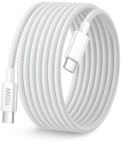 USB-C till USB-C-kabel, 100 W snabbladdning, 3 meter, tillverkad av nylon | Snabbladdning för iPhone 17/16/15, MacBook Pro/Air, iPad Pro/Air, Pixel & more