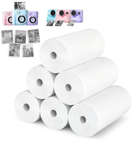 Flintronic 6 PCS Rollo de Papel Camara Fotos Infantil, Papel Térmico Mini Pegatina Imprimible, Papel Térmico para la Mayoría de Los Niños, sin BPA, 5,7 x 3 cm (Blanco)