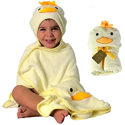HECKBO Asciugamano per Bambini con Cappuccio a forma di Pulcino + panno - da 0 anni - Novità: 2 chiusure a scatto per una chiusura flessibile - 90x100cm - Telo da bagno per bambini