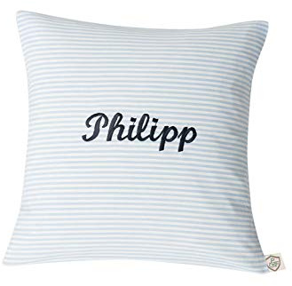 Namenskissen VICHY hellblau von paula & ferdinand - Geschenk zur Geburt und Taufe - Kissen personalisiert - Kissen mit Name