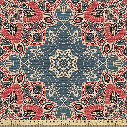 ABAKUHAUS Mandala Stoff als Meterware, Arabische Kultur Blumen, Qualität aus Gewebten Stoff Wohnaccessoires, 5M (148x500cm),Dunkle Koralle Blaugrau Beige